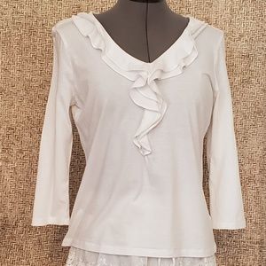 TALBOTS White Knit Top w/Ruffle V-Neck - MP